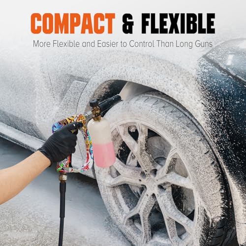 Short Pressure Washer Gun with Swivel, Power Washer Gun | 4000PIS Pressure Washer Wand for Foam Cannon, 3/8" & M22-14mm Connect, 1/4" Quick Connect, Car Washer Gun 5 Spray Nozzle - color: Graffiti-360° Swivel Inlet