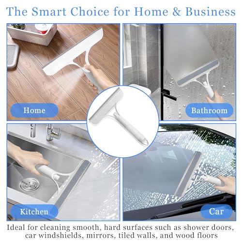 3 in 1 Window Cleaning Scraper with Spray,Glass Squeegee with Removable Hook-and-Loop Scrubbing Sponge,Mirror Cleaner Tool for Home,Car Windshield,Shower Glass,Easy Scrubbing & Streak-Free Cleaning
