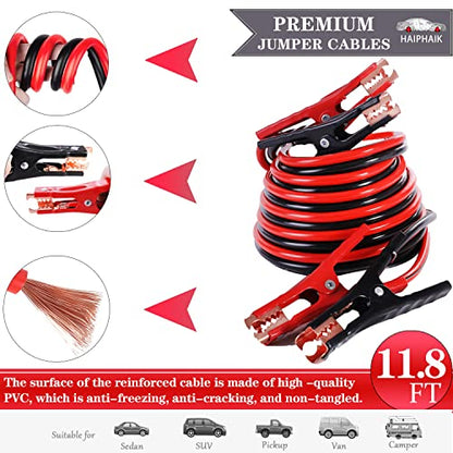 HAIPHAIK Car Emergency Kit with 11.8ft Jumper Cables, Roadside Safety Kit | Emergency Roadside Kit for Car Tow Strap, Folding Shovel, Emergency Tools Box, Breakdowns Travel for Women Men - size: XXXL-014