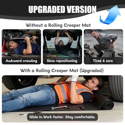 Upgraded Rolling Creeper Mat, 60"x28" Portable Under Car Repair Pad with Storage Bag, Auto Repairing Tool for Working On Low Clearance, Uneven Surfaces, Gifts for Him Men Dad Husband Fathers