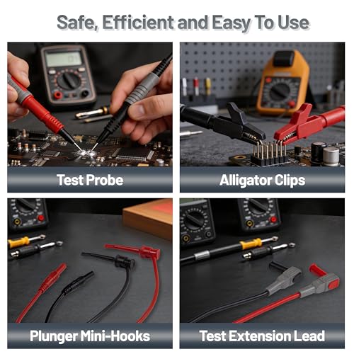 27-Piece Multimeter Test Leads Kit, Professional Test Lead Set with Gold-Plated Probes, Alligator Clips, Test Hooks, Back Probe Pins for Automotive, Industrial & Home Electrical Testing