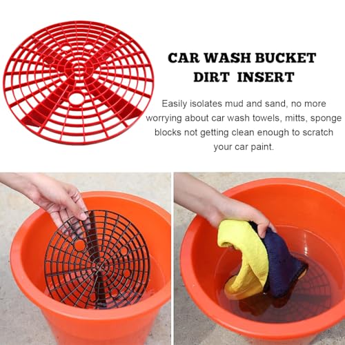 Yourkar 2 PCS Car Wash Bucket Inserts, Plastic Vehicle Wash Bucket Insert Detail Grit Trap, Auto Wash Dirt Collectors Fits 12 Inch Diameter Bucket, Universal Car Accessories (Black+Red) - color: Black+red, 2pcs