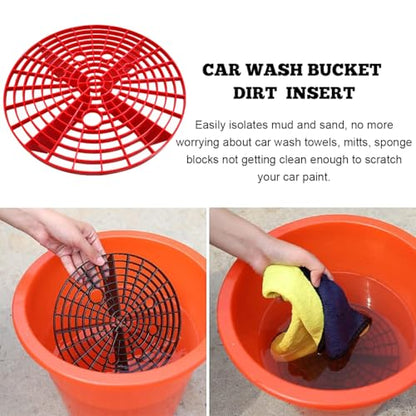 Yourkar 2 PCS Car Wash Bucket Inserts, Plastic Vehicle Wash Bucket Insert Detail Grit Trap, Auto Wash Dirt Collectors Fits 12 Inch Diameter Bucket, Universal Car Accessories (Black+Red) - color: Black+red, 2pcs