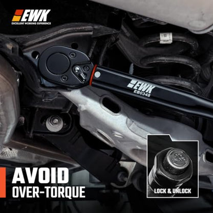 EWK 1/2" Drive Click Torque Wrench 10-150 ft-lbs (13.6-203.4 Nm) | ±4% Accuracy, Direct Spec Reading, 150% reinforced thick-wall, Factory Calibrated