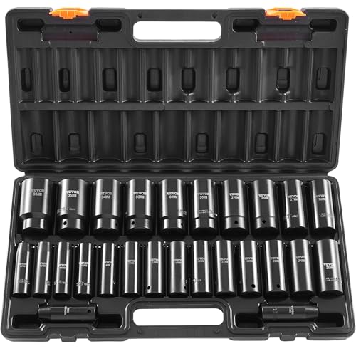 VEVOR Impact Socket Set 1/2 Inches 26 Piece Deep Sockets, 6-Point, Rugged Construction, Cr-V, 1/2 Inches Drive Socket Set Impact Metric 10mm - 36mm, with a Storage Cage - style: 1/2" 26PCS