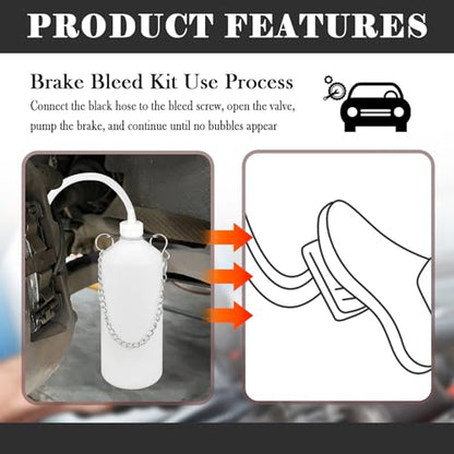 1L Car Brake Bleeder Bottle Kit Includes Chain/23.03" Brake Bleeder Hose/Adapter,One Man Brakes Bleeders Kit for Bleeding Vehicle Systems,Essential Cars Brakes Fluid Bleeders Kits