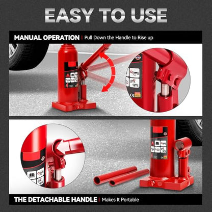 Auto Dynasty 4 Ton Hydraulic Bottle Jack, Automotive Welded Bottle Jack for Car, Pickup Truck, RV, Auto Repair, 8" to 15" Lifting Range (Red) - color: Red, size: 4 Ton