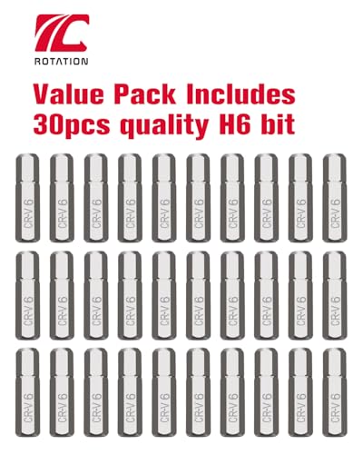 ROTATION 30-Piece H6 Bit Set, Impact Grade, 1/4-inch Hex Shank, Chrome Vanadium Steel - color: H6