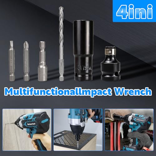 Cordless Impact Wrench 740Ft-lbs (1000N.m) Brushless 1/2" High Torque Electric Impact Gun/Drill with 21V 4.0Ah Battery,6 Sockets, 8 Drill, 6 Screws,Work for Car/Mower/DIY Woodworking