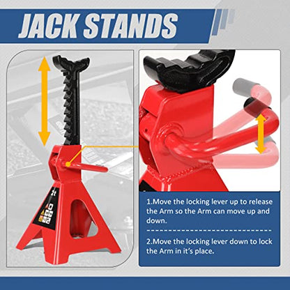 Auto Dynasty 2 Ton Floor Jack with Jack Stands, Heavy Duty Steel Hydraulic Racing Floor Jack with Single Piston Quick Lift Pump, Hydraulic Trolley Service Car Jack, Red/Black - color: Red/Black