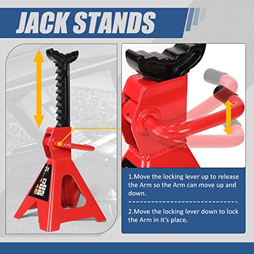 Auto Dynasty 2 Ton Floor Jack with Jack Stands, Heavy Duty Steel Hydraulic Racing Floor Jack with Single Piston Quick Lift Pump, Hydraulic Trolley Service Car Jack, Red/Black - color: Red/Black