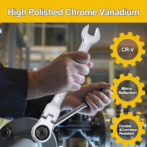 SmarketBuy Ratcheting Wrench Set 16 Pcs, Multifuctional Combination Ended Spanner Kit Metric 6-22MM Chrome Vanadium Steel Flex-Head Ratchet Wrenches with Carrying Bag