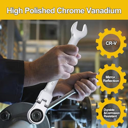 SmarketBuy Ratcheting Wrench Set 16 Pcs, Multifuctional Combination Ended Spanner Kit Metric 6-22MM Chrome Vanadium Steel Flex-Head Ratchet Wrenches with Carrying Bag