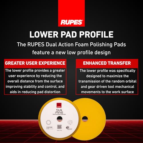 RUPES 9.DA150M Pack of 24 Yellow D-A Fine Finishing Foam Pads 150mm | Ideal for Paint Correction & Gloss Enhancement | Moderate to Fine Defect Removal | Compatible with 5" Backing Plate - size: Fine 150mm, style: Pack of 24