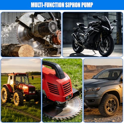 Fuel Transfer Pump, Gas Siphon Pump for Gasoline, Manual Hand Gasoline Transfer Pump for Fuel, Oil, Diesel, Water, Liquid, Fluid with 10 Ft PVC Siphon Hose, Brass, Pinch Clips and Gloves（15mm）