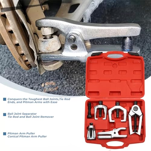 Ball Joint Separator 5-in-1 Heavy Duty Pitman Arm Puller Front Tie Rod End Tool Set Splitter Removal Kit for Front End Service with Case