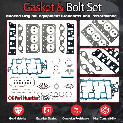 3.8L V6 Cylinder Head Gasket with Bolts Set | Fit For Park Avenue Buick Regal Chevy Impala Monte Oldsmobile Pontiac 3.8L 1997-2005 OE#HS9917PT-3 ES74033 - color: For GM 3.8L 1997-2005