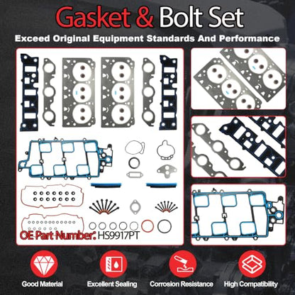 3.8L V6 Cylinder Head Gasket with Bolts Set | Fit For Park Avenue Buick Regal Chevy Impala Monte Oldsmobile Pontiac 3.8L 1997-2005 OE#HS9917PT-3 ES74033 - color: For GM 3.8L 1997-2005