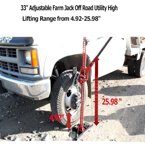 GarveeTech 33 in Farm Jack,Ratcheting Off Road Utility Jack, 7000 LBS Utility High Lift Farm Jacks,Adjustable Lifting Height 4.92-25.98 in Heavy-Duty Farm Jack for Tractor, Truck, SUV, Bumper Lift - size: 33”