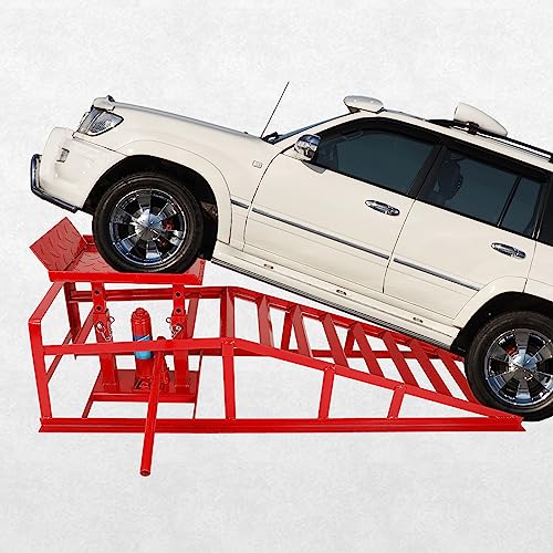 2 Pack Hydraulic Car Ramps 5T 10000lbs Low Profile Car Lift Service Ramps Truck Trailer Garage,Height Hydraulic Vehicle Ramps (Red) - color: Red, size: 2 Pack