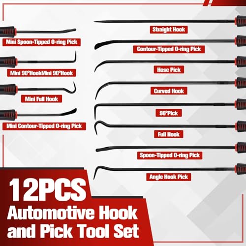 12PCS Automotive Hook and Pick Tool Set, Precision Hook and Pick Tool Set Car Auto O-Ring Seal Gasket Picks Hooks Puller Remove, Mechanic Professional Tools,Car Repair Essentials
