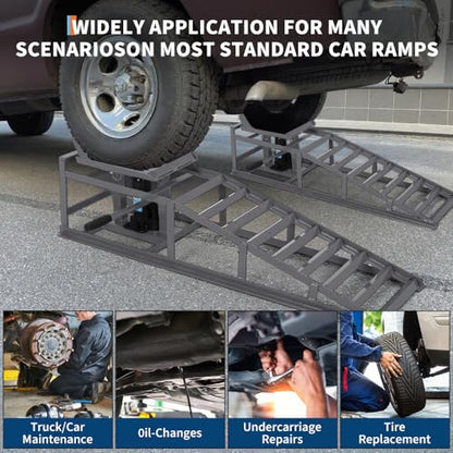 Heavy Duty Low Profile Hydraulic Car & Truck Ramps, 2 Pack, 5 Ton (11000 lbs) Capacity - Adjustable Steel Lift 9.8"–16.2" - Safety Lock for Garage Maintenance - Grey - color: Gray