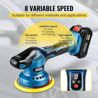 21V Cordless Car Buffer Polisher, 5500RPM 8-Speed Variable Dual Action Polisher, Complete Car Buffers and Polishers Kit with 2x 2.0Ah Battery, Car Polishing Kit for Auto Detailing, Waxing