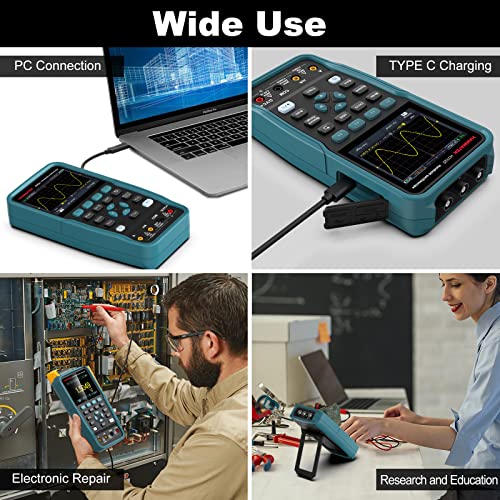 HANMATEK 3 in 1 Handheld Oscilloscope Multimeter 100Mhz Waveform Generator Oscilloscope with 2 Channels 3.5" TFT, HO102S Professional oscilloscope Multimeter with Memory Function - style: 100 Mhz+Generator