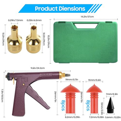Tubeless Tire Gun Puncture Repair Kit with Mushroom Plug (Gun Puncture kit 16 Plugs, Red for Tyre Punctures and Flats on Cars, Motorcycles, ATV, Trucks & Tractors - color: red