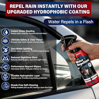SHIELDOM Car Glass Cleaner Water Repellent Kit, Cleans & Adds Hydrophobic Protection, Streak-Free Cleaner Rain Repellent Spray Safe on Car Windshield, Tinted Windows, Mirrors, Trucks, SUVs & Home