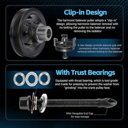 For GM 25264 Harmonic Balancer Puller and LS Harmonic Balancer Installation Tool 1997-UP V8 LS1 LS2 LS3 LS4 LSX LSA LS6 LQ4 LQ9, Crank Pulley Puller and Insatller Set for GM LS LT Engines