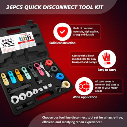 YATOINTO 26pc Fuel Line Disconnect Tool Set with Fuel and AC Disconnect Pliers,Master Quick Disconnect Tool Kit,Fuel Line Removal Tools for GM Trucks,Ford, Air Line,A/C Fuel&Transmission Systems