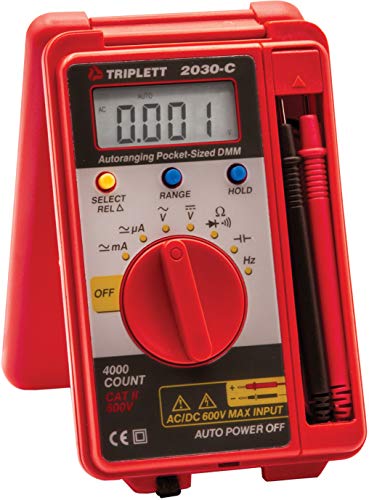 Triplett 2030 Pocket-Sized 4000 Count Digital Multimeter - AC/DC Voltage, AC/DC Current, Resistance, Frequency, Capacitance, Continuity, and Diode Check - size: 2030-C, style: Standard