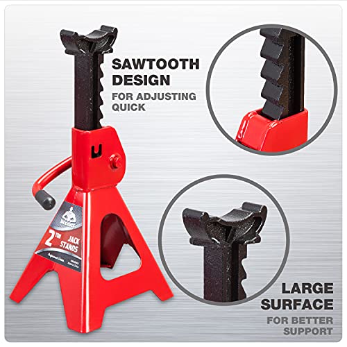 Jack Boss Jack Stands 2 Ton (4,000 LBs) Lifting Car Stand, Fit Use for Cars Automotive Small Vehicles, Red, 2 Pack - style: 2T standard
