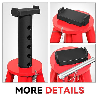 Auto Dynasty Universal Heavy Duty Steel Pin Type Jack Stand, 10 Ton (20000 lbs.) Capacity, Lifting Range 28" (Min) to 47.5" (Max), Black/Red