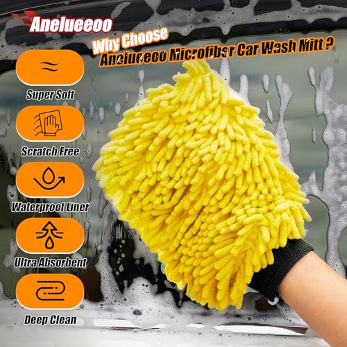 Car Wash Mitt Microfiber, Premium Chenille Microfiber Wash Car Mitts Sponge Scratch Free & Lint-Free, Mitts Waterproof Lining 4 Pack Yellow (8''X12'') - size: XCST_8X12IN_YE_4PCS