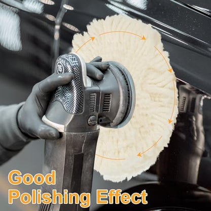 Tallew 6 Pcs 8 Inch Wool Polishing Pad Hook Loop Buffing Pad for Drill Curved Edge Compound Cutting Tool Drill Polisher Attachment Wheel Polish Kit Car Body Repair Buffing - size: 8 Inch