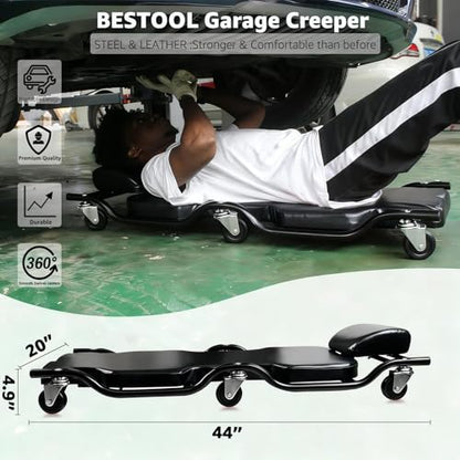 BESTOOL Mechanic's Creeper, 44inch Garage Creeper, 6 Sturdy Casters, Metal Frame Floor Creeper, 450LBS Capacity, Low Profile Design, Headrest,Black - color: Black-Metal frame, size: 44in