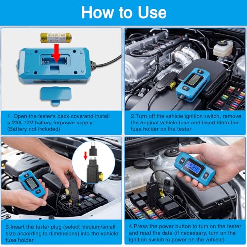 Automotive Circuit Fault Probe Tester, 20A/48V High-Precision Automotive Current Tester, Professional Car Relay Fuse Blade Checker Tester with LCD Display & Front Light (Battery Not Included)