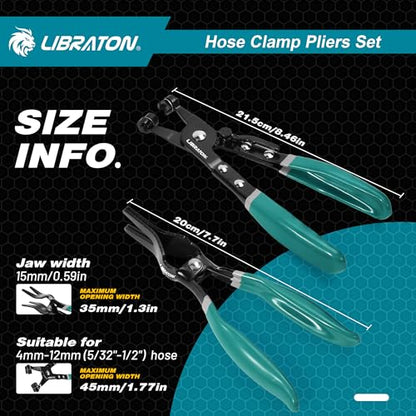 LIBRATON 2PCS Hose Clamp Pliers Set, Hose Clamp Tool, Hose Removal Pliers | for Fuel Oil Water Pipe, Swivel Hose Clamp Tool for Removal and Installation with Storage Pouch - size: hose clamp pliers+hose remover pliers