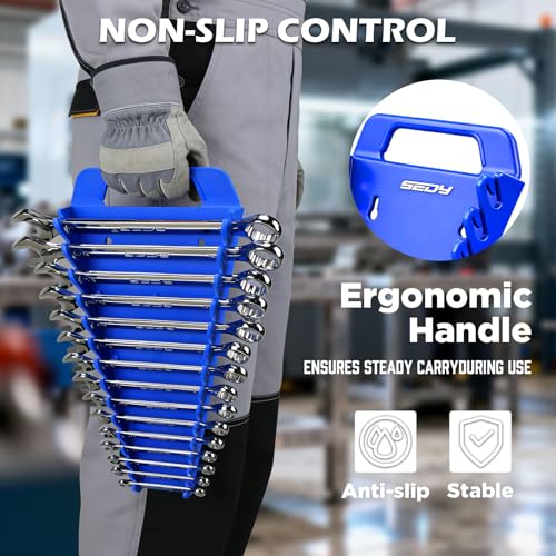 SEDY 2-Pack Magnetic Wrench Organizer with Non-Slip Handle, 24-Slot Heavy-Duty Wrench Rack Holders for Toolbox & Drawer Storage, Fits SAE 1/4"-1-1/16" and Metric 6mm-24mm Wrenches - style: 24-Slot Large Handle / 2-Pack