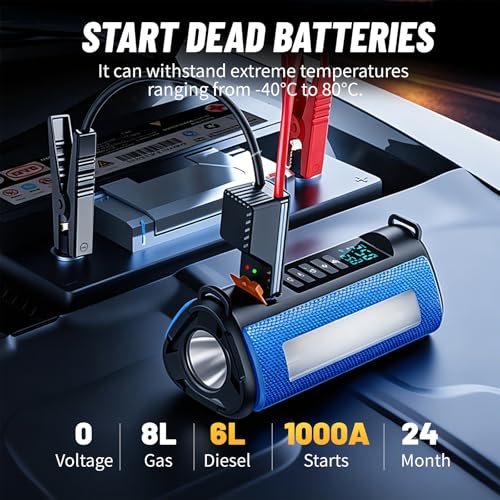 Car Battery Jump Starter with Air Compressor, 2500A Car Jumper Starter Portable150PSI, Battery Jumper Starter Portable Jump Box for Car Battery with 600LM,Jumper Cables, LCD Display | Car Jumper Starter, Portable Battery Jumper Starter Portable Jump Box f