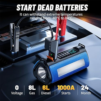 Car Battery Jump Starter with Air Compressor, 2500A Car Jumper Starter Portable150PSI, Battery Jumper Starter Portable Jump Box for Car Battery with 600LM,Jumper Cables, LCD Display | Car Jumper Starter, Portable Battery Jumper Starter Portable Jump Box f