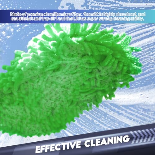 wuyaoyao 2PCS Car Wash Mitt, 10.14"×7.12" Chenille Microfiber Car Wash Mitts, Scratch-Free & Lint-Free, Absorbent Double Sided Clean Glove for Cars Cleaning, Auto Cleaning Supplies (Green) - color: Green