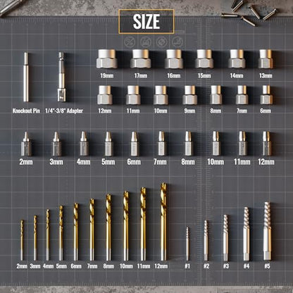 40-Piece Metric Bolt & Screw Extractor Set with Left Hand Cobalt Drill Bit Set, Easy Out Broken Stripped Screw Removal Tool for Damaged, Frozen, Studs, Rusted, Rounded-Off Bolts, Nuts & Screws - size: 40PCS