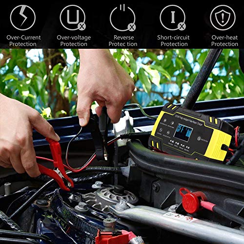 Smart Battery Charger Maintainer for Car, 110-240V(Input) 12V/8A 24V/4A (Output) Automotive Battery Charger with LCD Digital Display for Truck AGM Motorcycle Charger or Repair