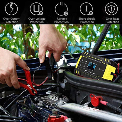 Smart Battery Charger Maintainer for Car, 110-240V(Input) 12V/8A 24V/4A (Output) Automotive Battery Charger with LCD Digital Display for Truck AGM Motorcycle Charger or Repair