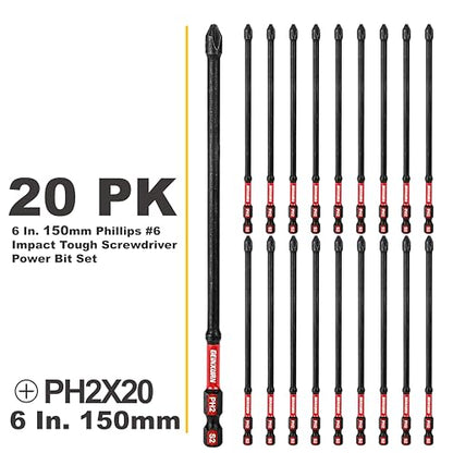 Geinxurn 20Pack 6 in. Phillips #2 Bit Impact Tough D2 Steel Long Extension Insert Driver Bits,1/4 Inch Hex Shank Long Cross Magnetic PH2 Screwdriver Bits Set - size: 6"-D2PH2-20PCS