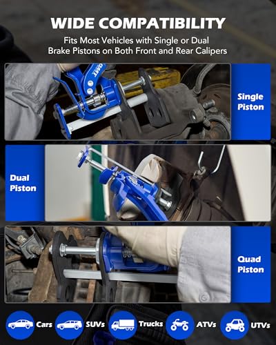 OMT Brake Caliper Piston Compressor Tool for Single Dual Quad Pad | Aluminum Alloy Steel; 377 Lb Force; Retract Pistons for Mechanics; Car and Truck Maintenance; EPE Foam Storage