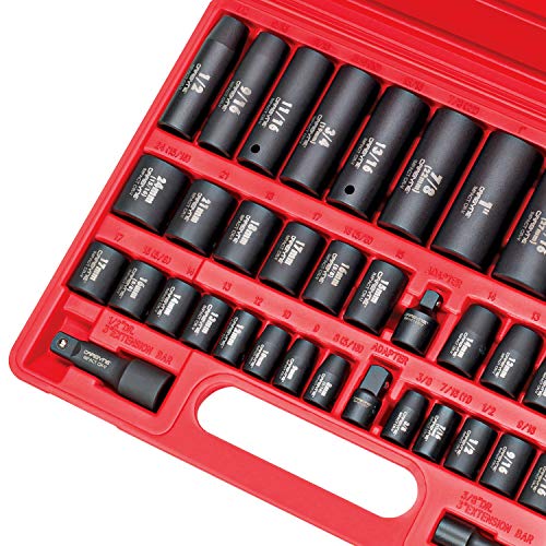 CARBYNE 40-Piece Impact Socket Set, SAE and Metric, Standard and Deep, 3/8 and 1/2 in. Drive, Corrosion-Resistant Finish, 6 Point, Storage Case